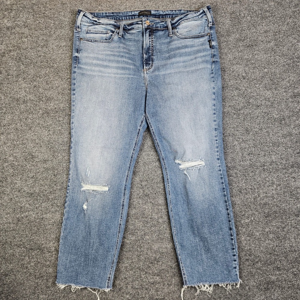 Silver Most Wanted Straight Crop Jeans Women's 20 High Rise Raw Hem Med Wash